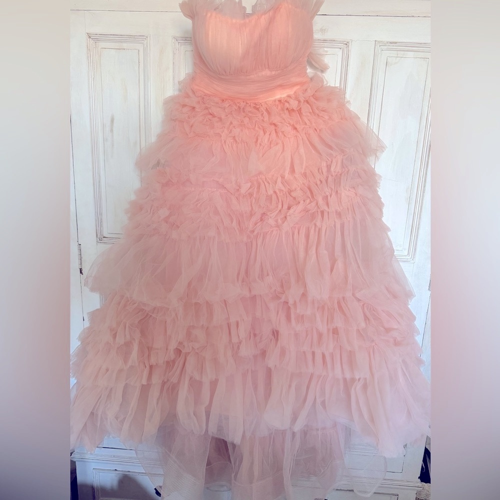 MAC DUGGAL tiered strapless tulle high low gown size 6 - Picture 11 of 16